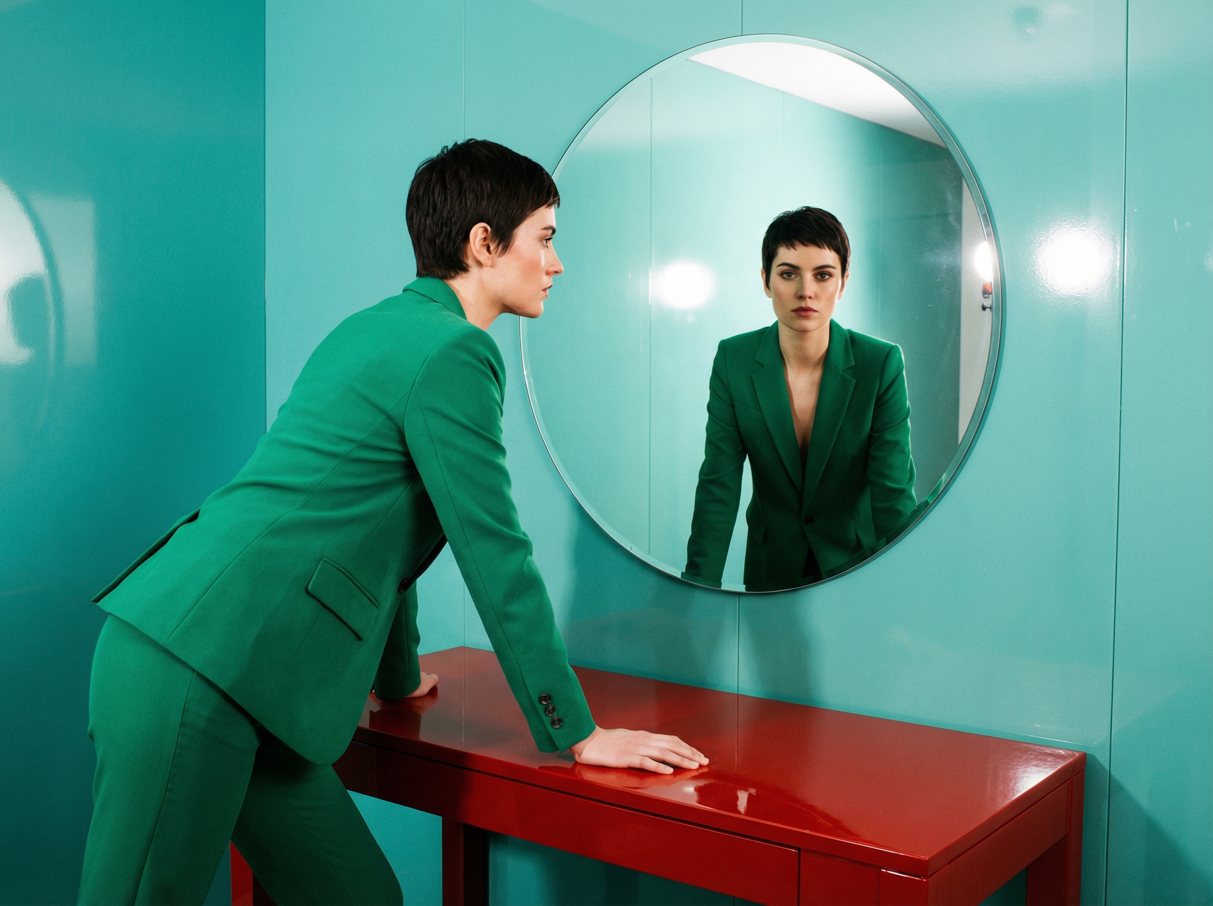 Green Suit, Round Mirror